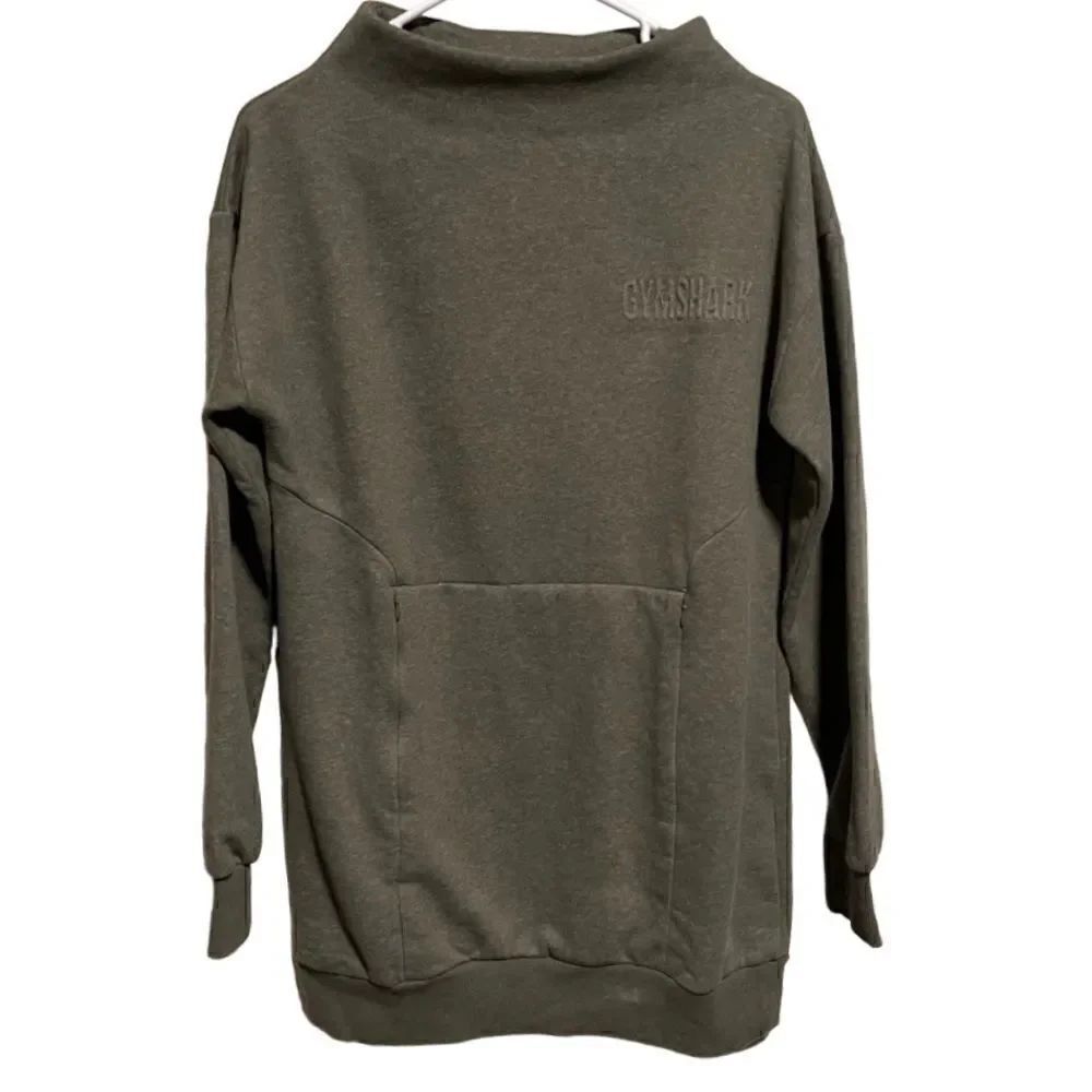 Gymshark- Embossed Logo Forrest Green Mock Neck Sweatshirt Zip Pocket, Sz Small